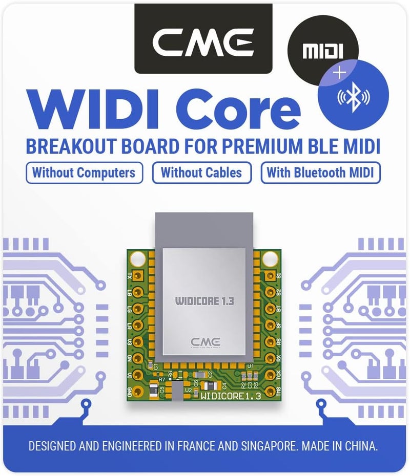 C M E WIDI Core - Smart (BLE) breakout board that implements premium MIDI over Bluetooth Low Energy as developed by with onboard PCB antenna and populated pin header - Image 2